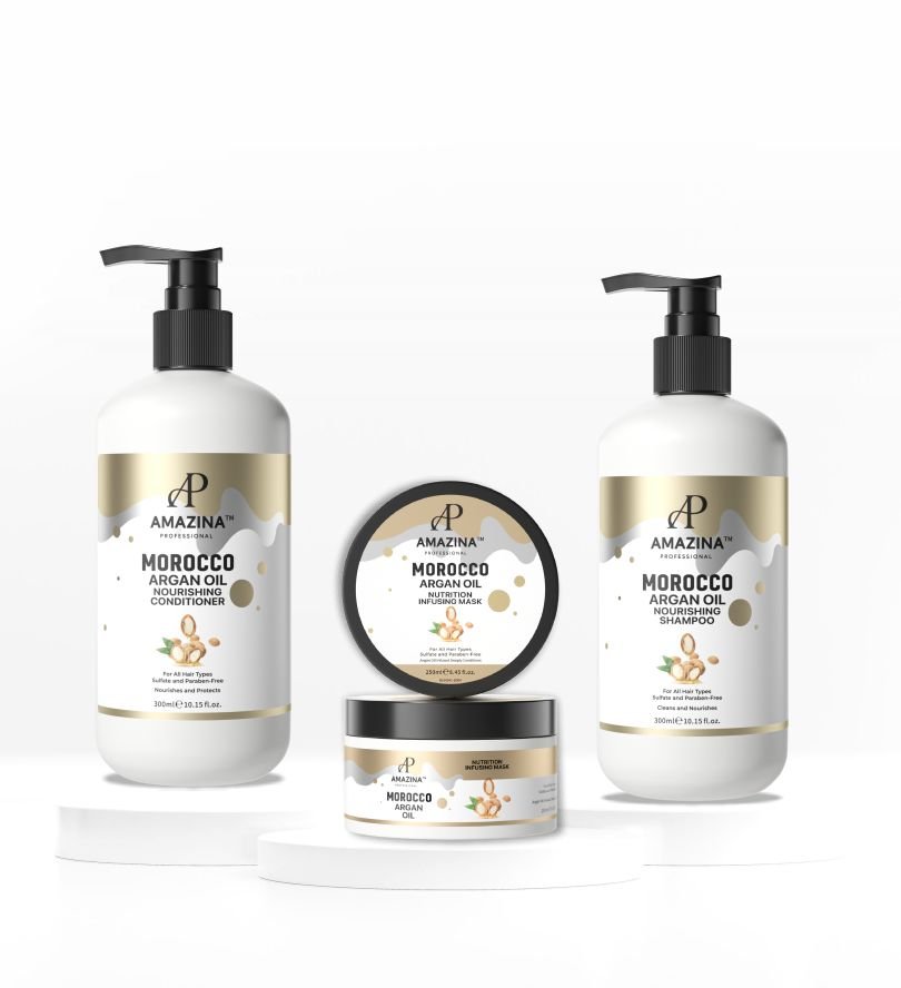 Amazina Professional Argan Oil Infused Shampoo(300ml) Conditioner(300ml) & Hair Mask(250ml)