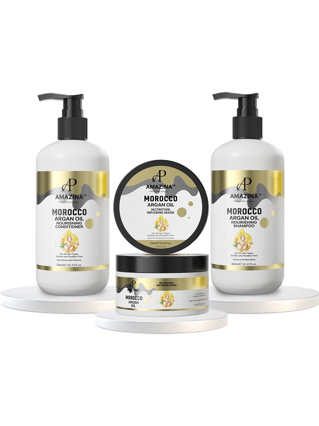 Amazina Professional Argan Oil Infused Shampoo(300ml) Conditioner(300ml) & Hair Mask(250ml)