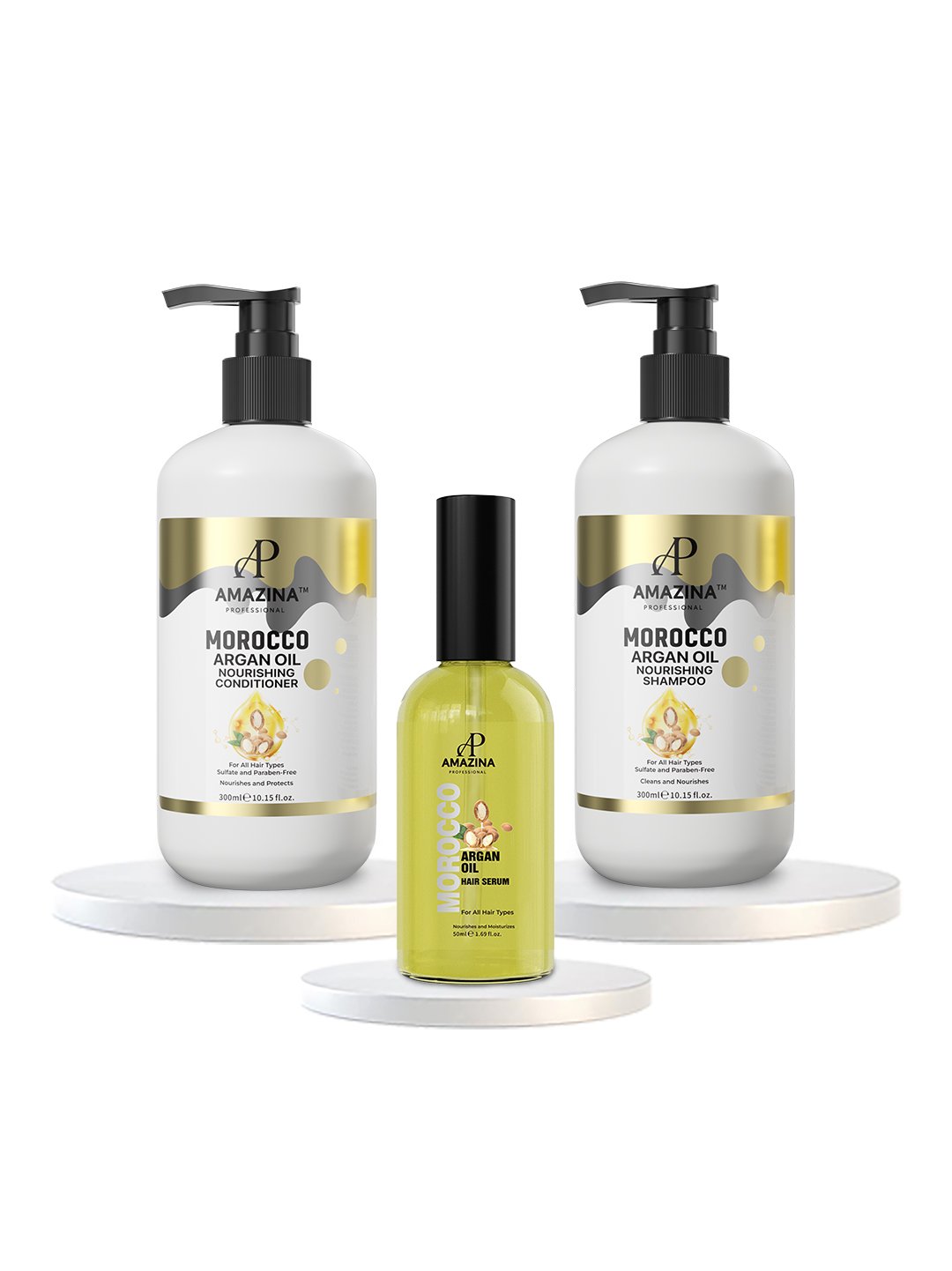 Amazina Professional Argan Oil Infused Shampoo(300ml) Conditioner(300ml) & Hair Serum(50ml)
