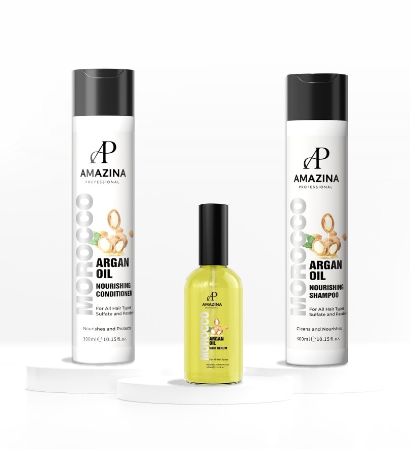 Amazina Professional Argan Oil Infused Shampoo(300ml) Conditioner(300ml) & Hair Serum(50ml)
