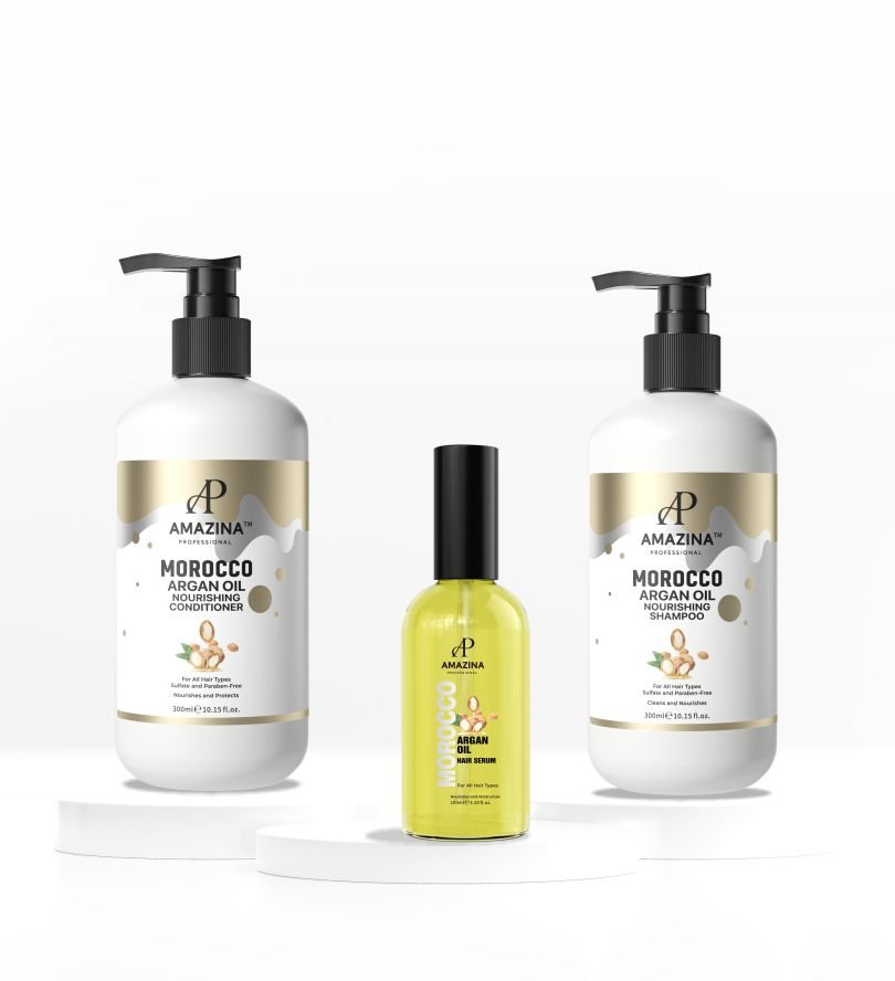 Amazina Professional Argan Oil Infused Shampoo(300ml) Conditioner(300ml) & Hair Serum(50ml)